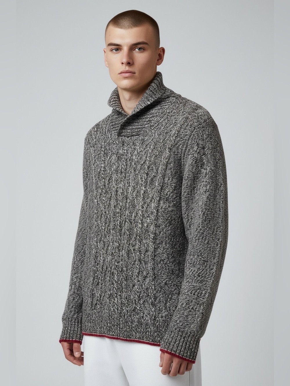 2/$25 Roots Marled Turtleneck Sweater - Black, White with Red Trim